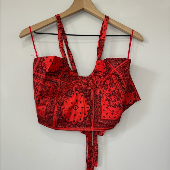 Soft Sport NWOT bandana print red tie back crop top size 3X - Picture 3 of 13